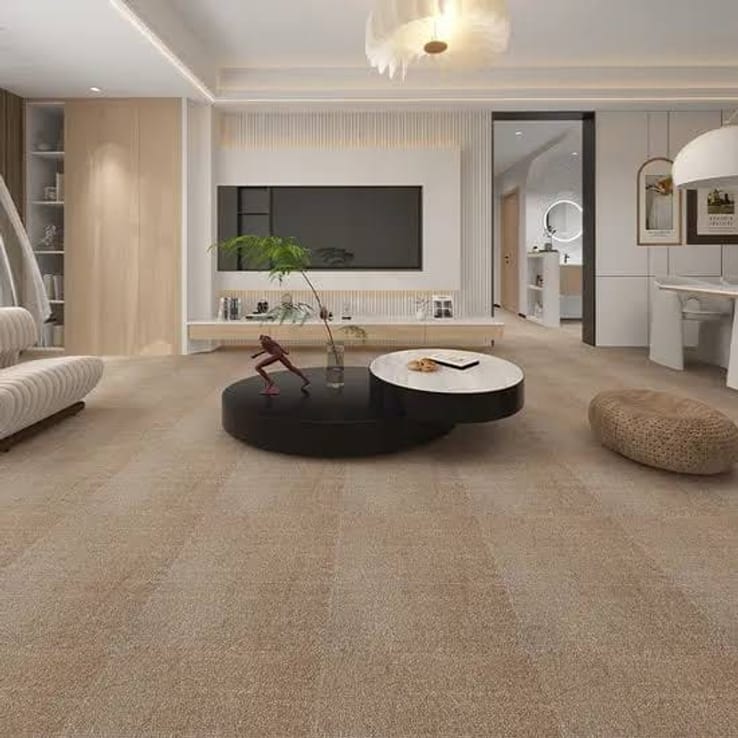Beige carpet flooring in a contemporary living room