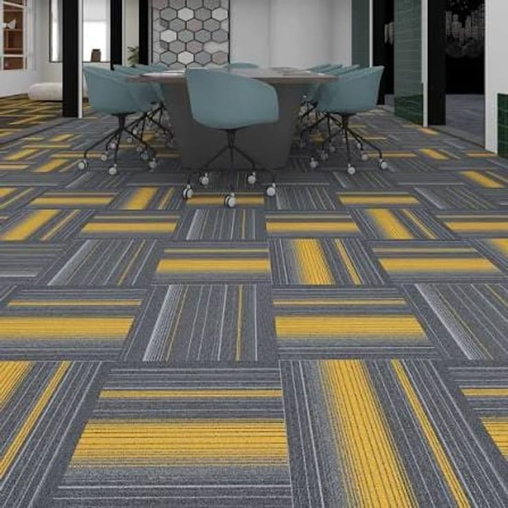 Grey and yellow carpet tile flooring in a meeting room