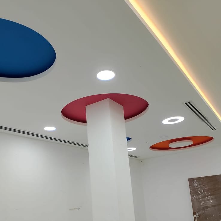 Freshly painted ceiling and corridor with cove lighting accents
