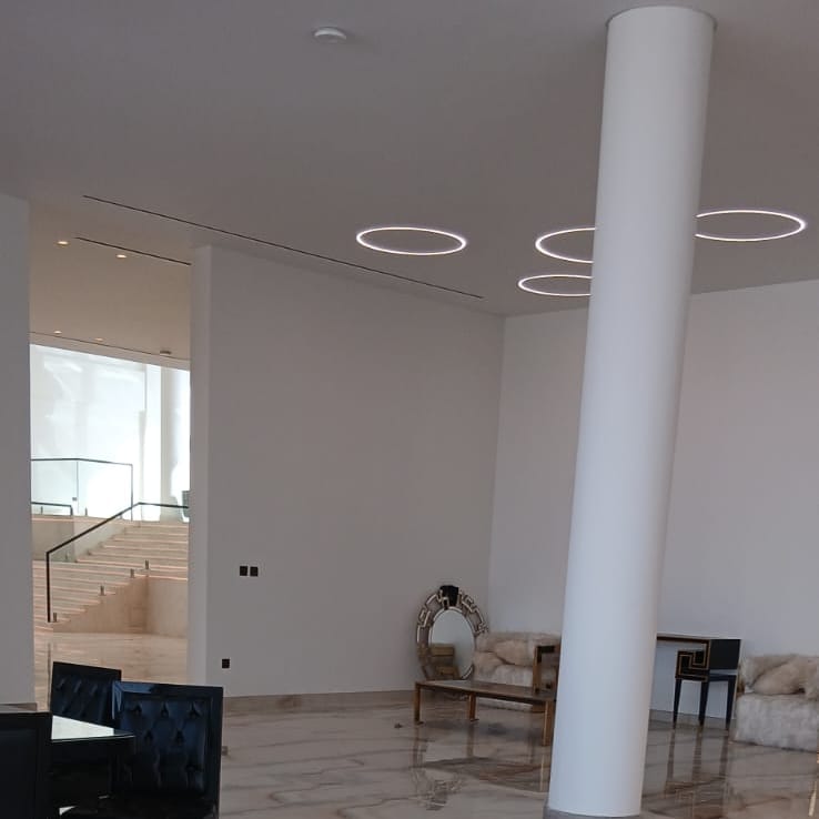 Polished marble flooring in a modern villa reception hall