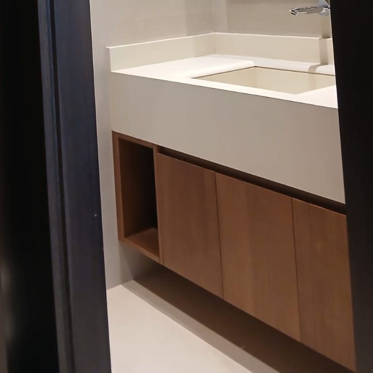 Marble bathroom vanity and flooring installation